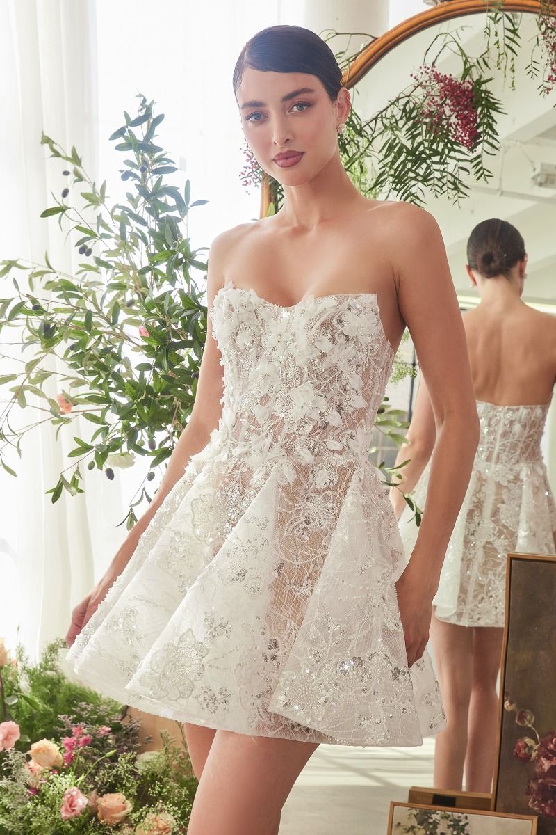 Scoop Neckline A-Line Bridal Short Gown by Andrea and Leo WL082