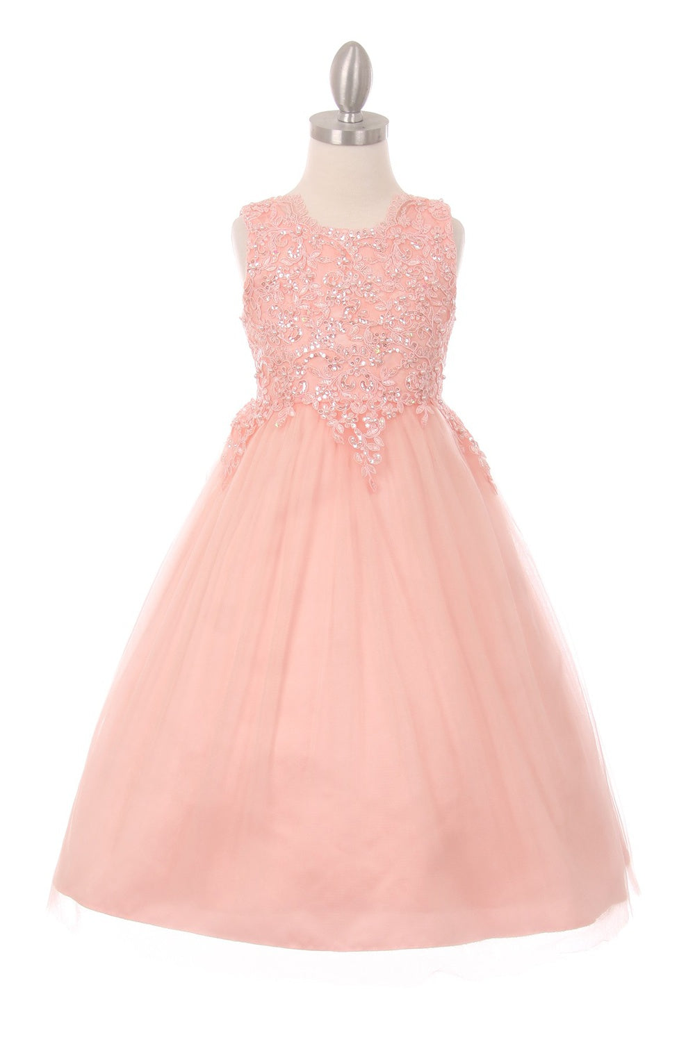 Pearl Sequins Tulle Party Dress with Satin Bow by Cinderella Couture USA AS5008