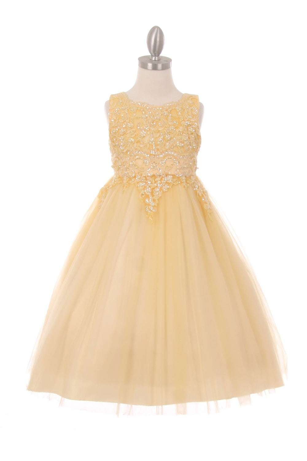 Pearl Sequins Tulle Party Dress with Satin Bow by Cinderella Couture USA AS5008