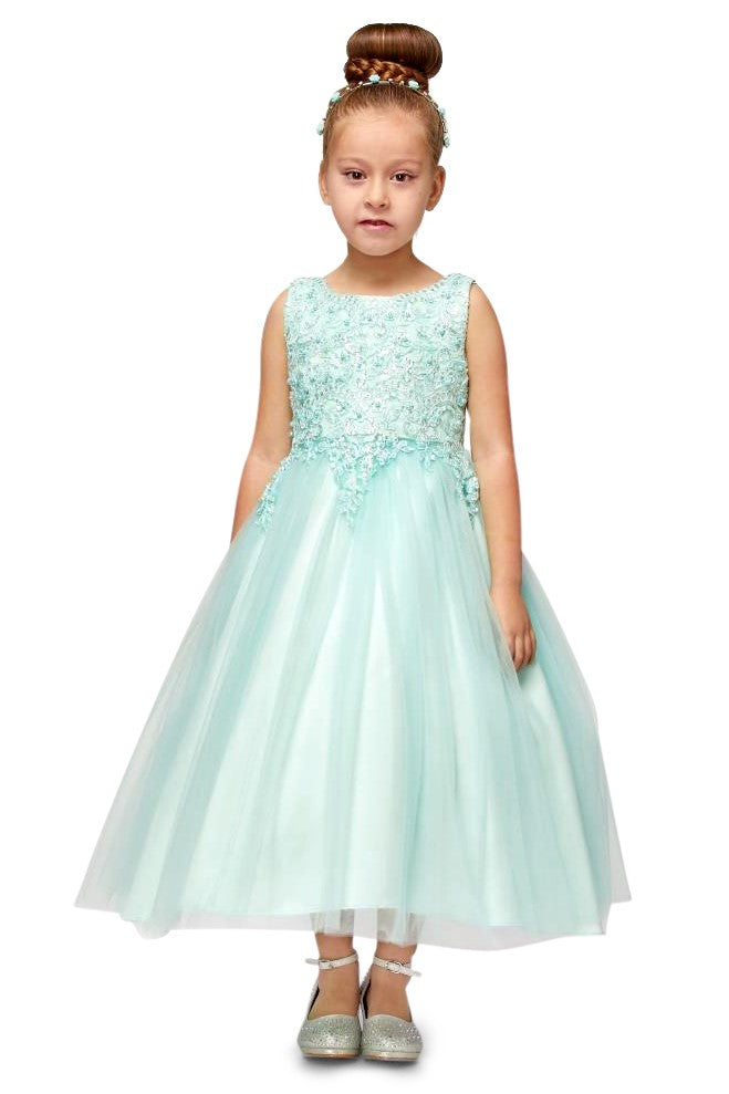 Pearl Sequins Tulle Party Dress with Satin Bow by Cinderella Couture USA AS5008