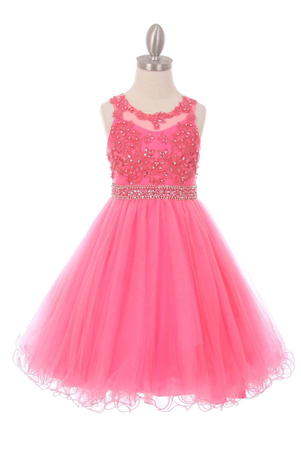 Rhinestone Pearl Beaded Lace Tulle Girl Party Dress by Cinderella Couture USA AS5013