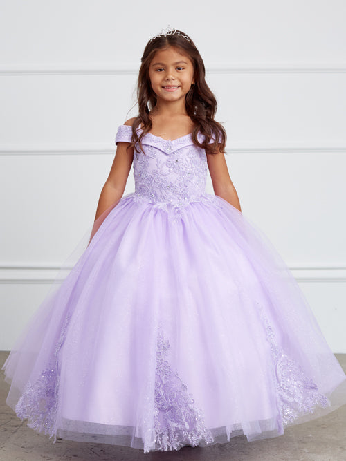 Off the Shoulder Ball Gown Mini Quince Girl Dress with Lace Applique by TIPTOP KIDS - AS7034