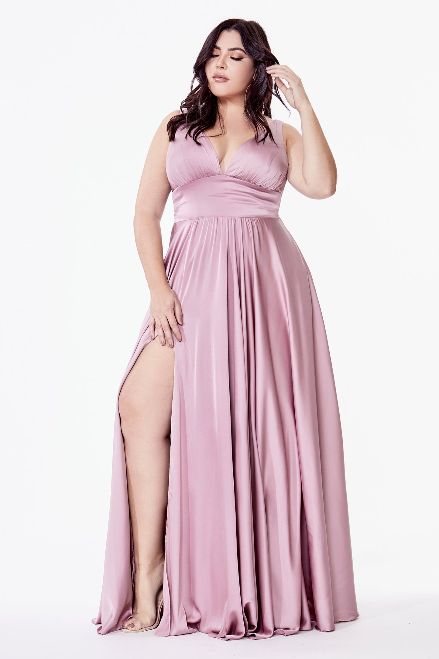 Satin Flowy A-line Dress by Cinderella Divine - 7469 (size 14-22) - Special Occasion/Curves