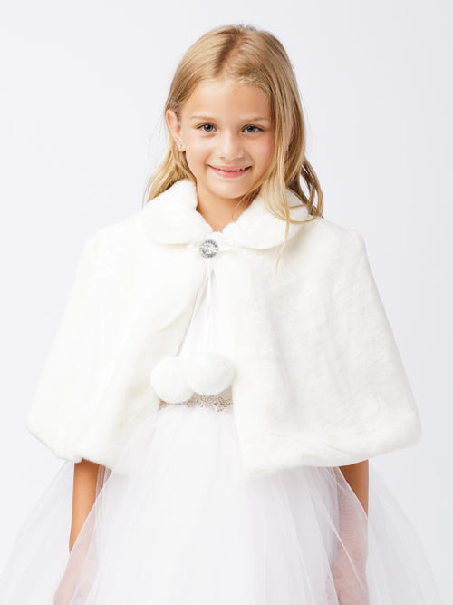 Baby Flower Girl Plush Fur Cape with Collar Dress by TIPTOP KIDS - AS7891S