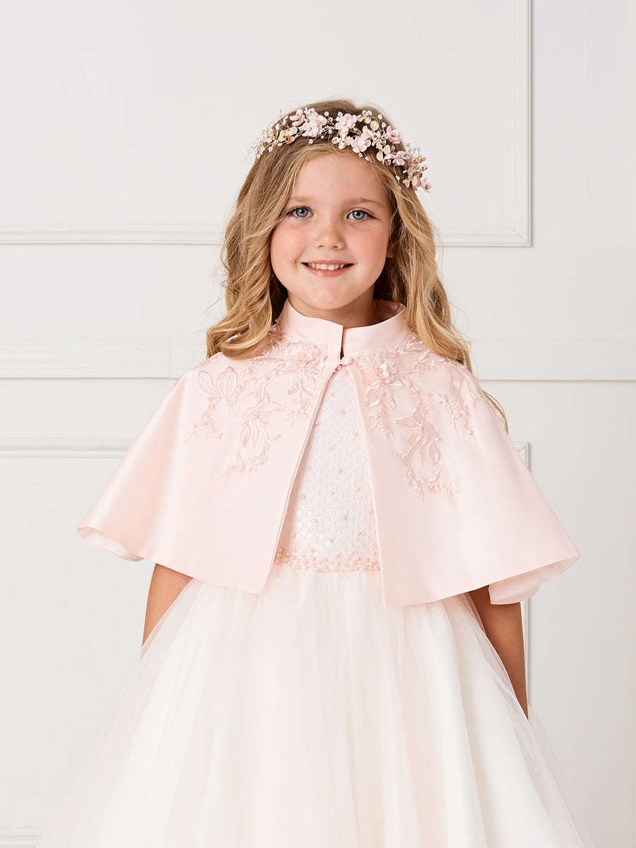 Party Girl Lace Applique Satin Cape Dress by Tiptop Kids - AS7912 Blush / L Party Girl Lace Applique Satin Cape Dress by Tiptop Kids - AS7912 Blush / L