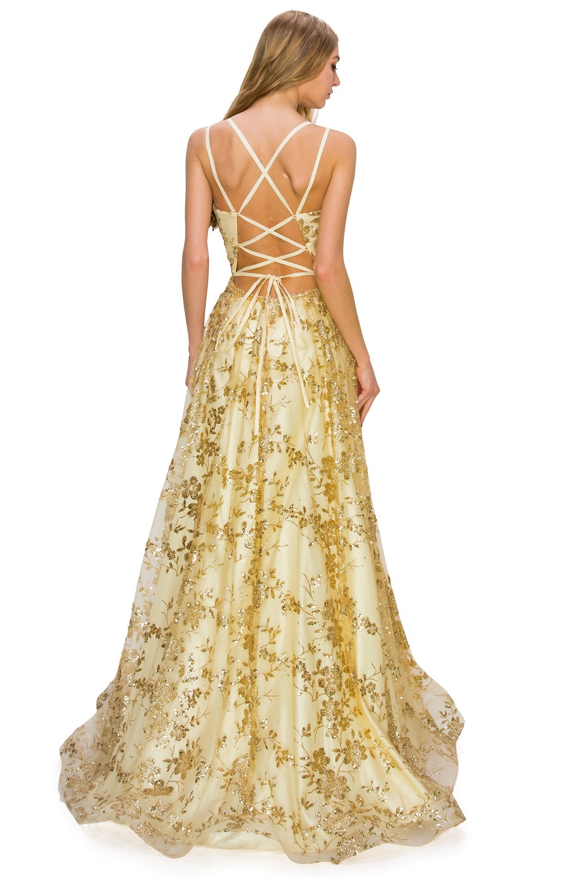 Floral Sequin A-Line Gown by Cinderella Couture USA AS8022J-CHAM - Special Occasion/Curves