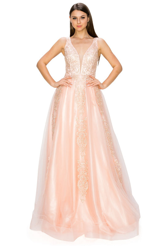 Blush Glitter Floral Lace Tulle Gown by Cinderella Couture USA AS8029J-Blush - Special Occasion/Curves