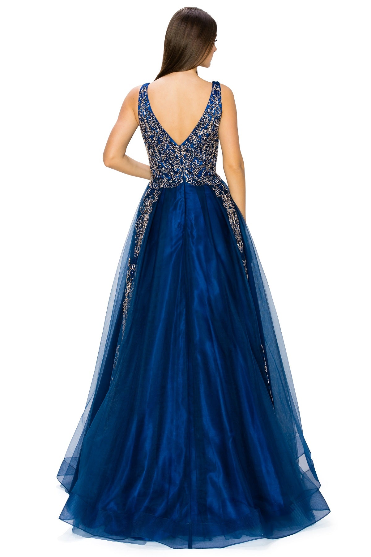 Navy Floral Glitter Tulle Dress by Cinderella Couture USA AS8029J-NAVY - Special Occasion/Curves