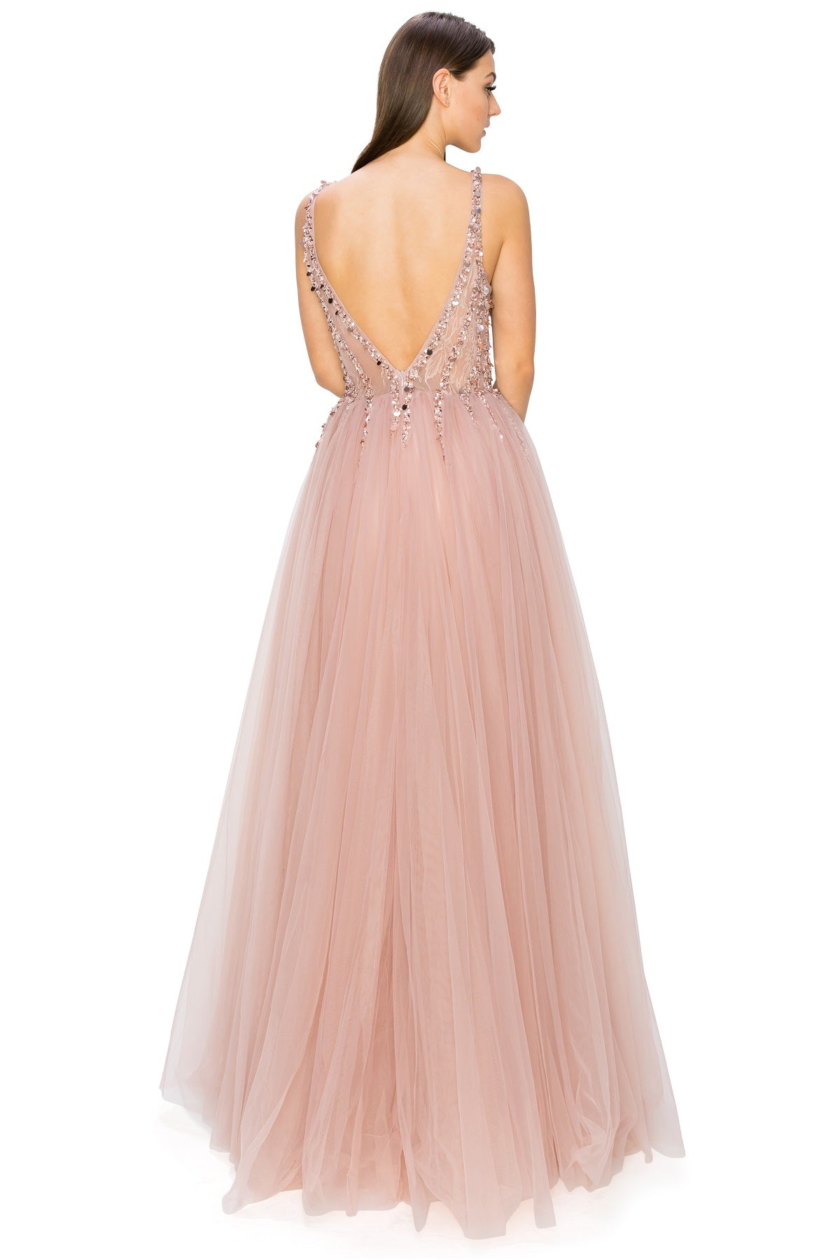 Dusty-Rose Sequins Lace Tulle A-line Gown by Cinderella Couture USA AS8034J - Special Occasion/Curves
