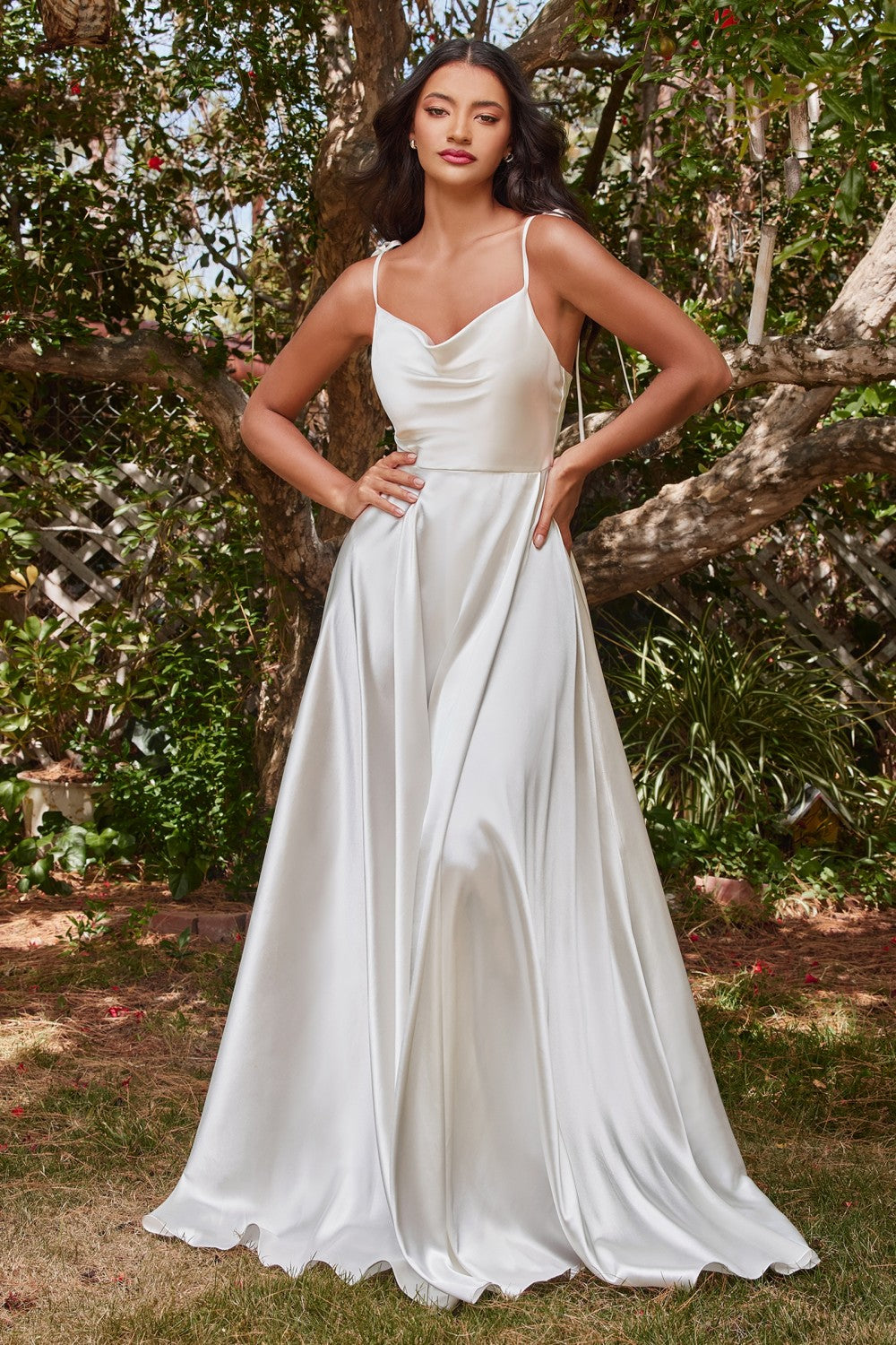 satin cinderella wedding dress Satin Pleated Neckline A-Line Bridal Gown by Cinderella Divine 7481W