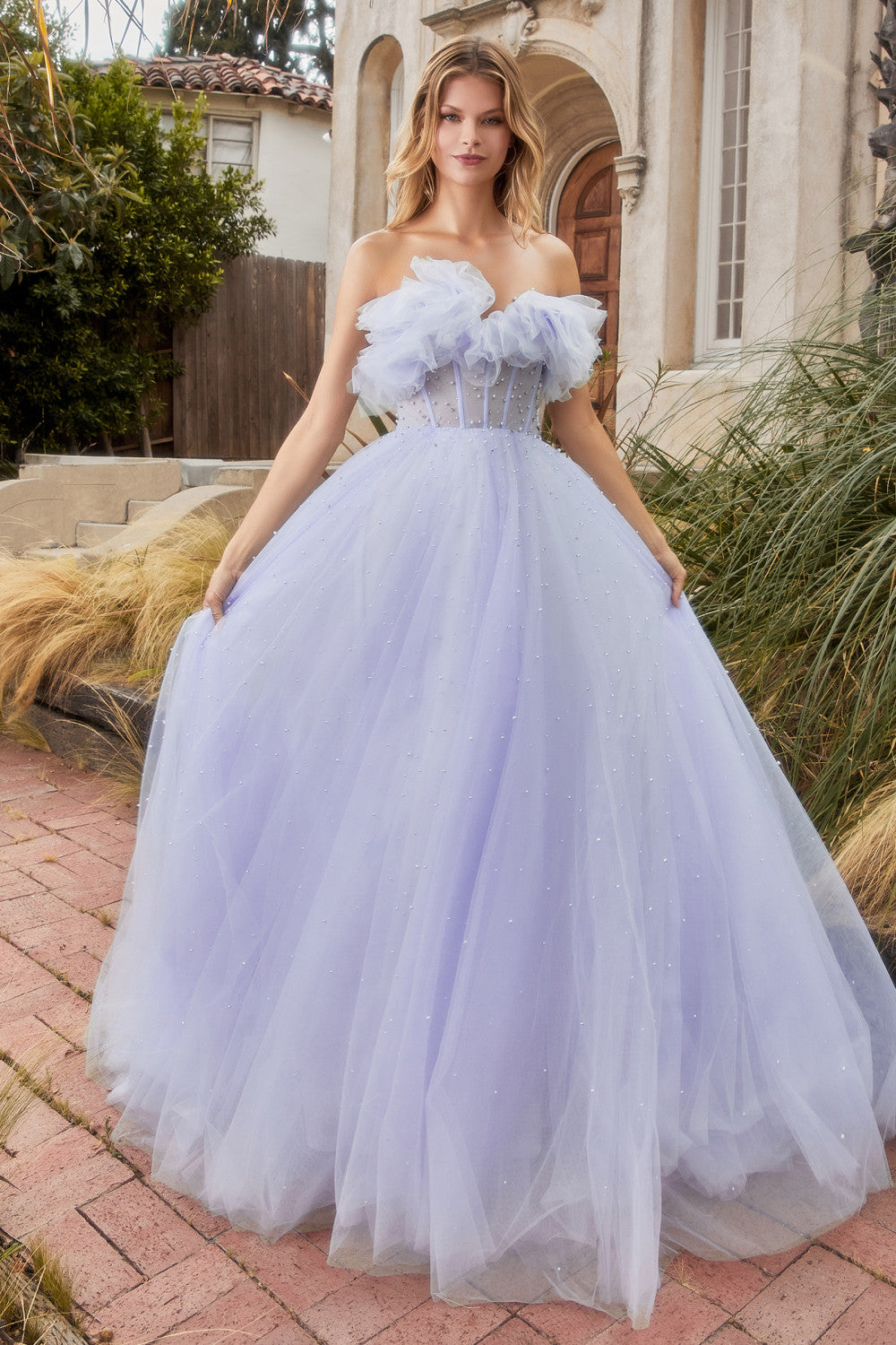 Layered tulle ball outlet gown with beaded bodice