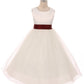 Burgundy Girl Dress - Ivory Satin Sash Bow Girl Dress - AS411 Kids Dream