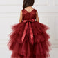 Burgundy_1 Girl Dress with Ruffled Tulle High-Low Dress - AS5658