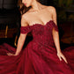 Burgundy_1 Lace A-line Corset Slit Gown - Women Evening Formal Gown CD0198 - Special Occasion