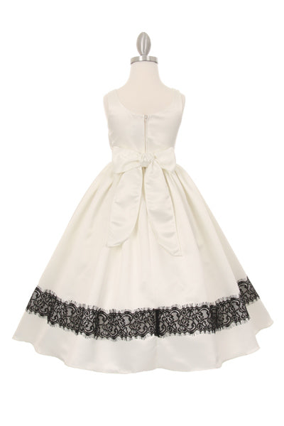 Satin Flower Lace Trim Girl Dress - Cinderella Couture USA AS1069