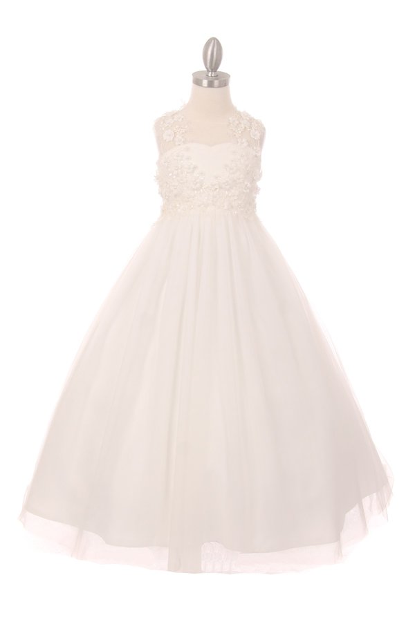 Floral Bodice Lace Tulle Flower Girl Dress by Cinderella Couture USA AS5035