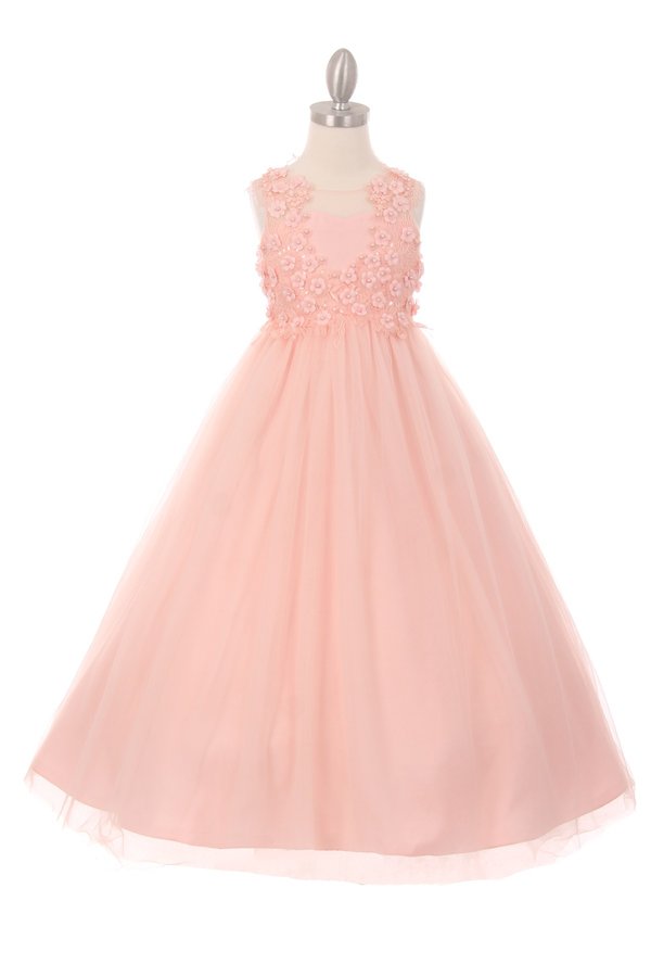 Floral Bodice Lace Tulle Flower Girl Dress by Cinderella Couture USA AS5035