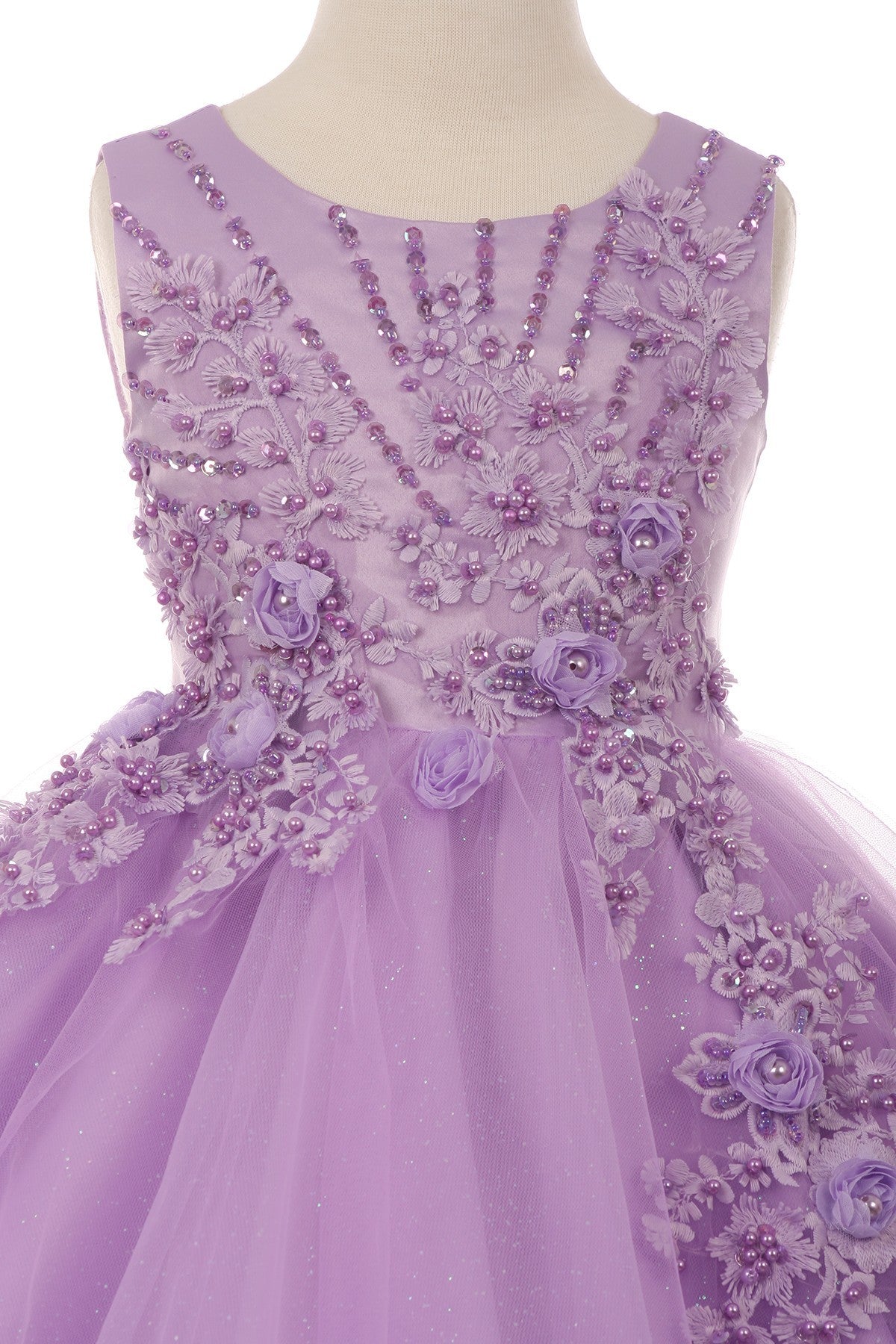 Pearl Beaded Floral Glitter Tulle Party Dress by Cinderella Couture USA AS9022