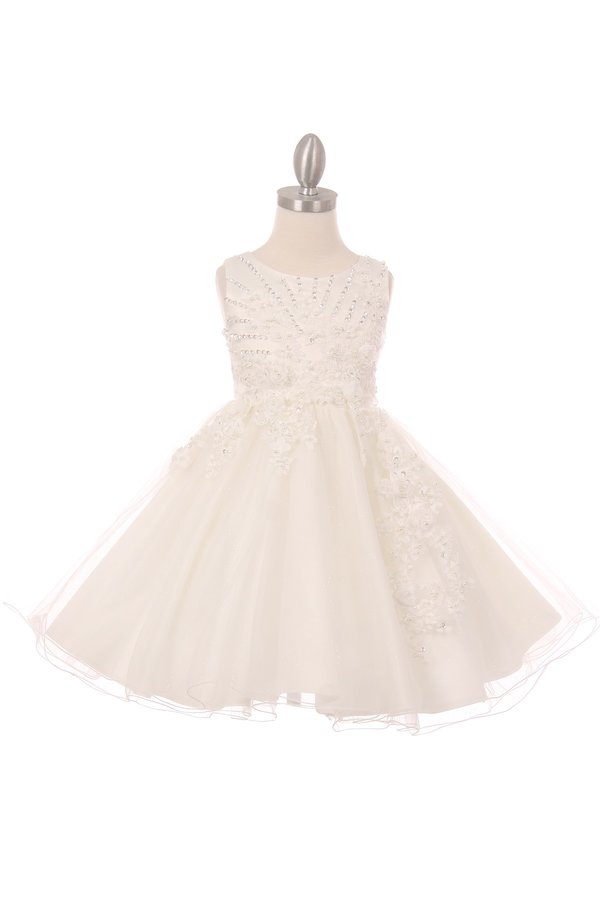Pearl Beaded Floral Glitter Tulle Party Dress by Cinderella Couture USA AS9022