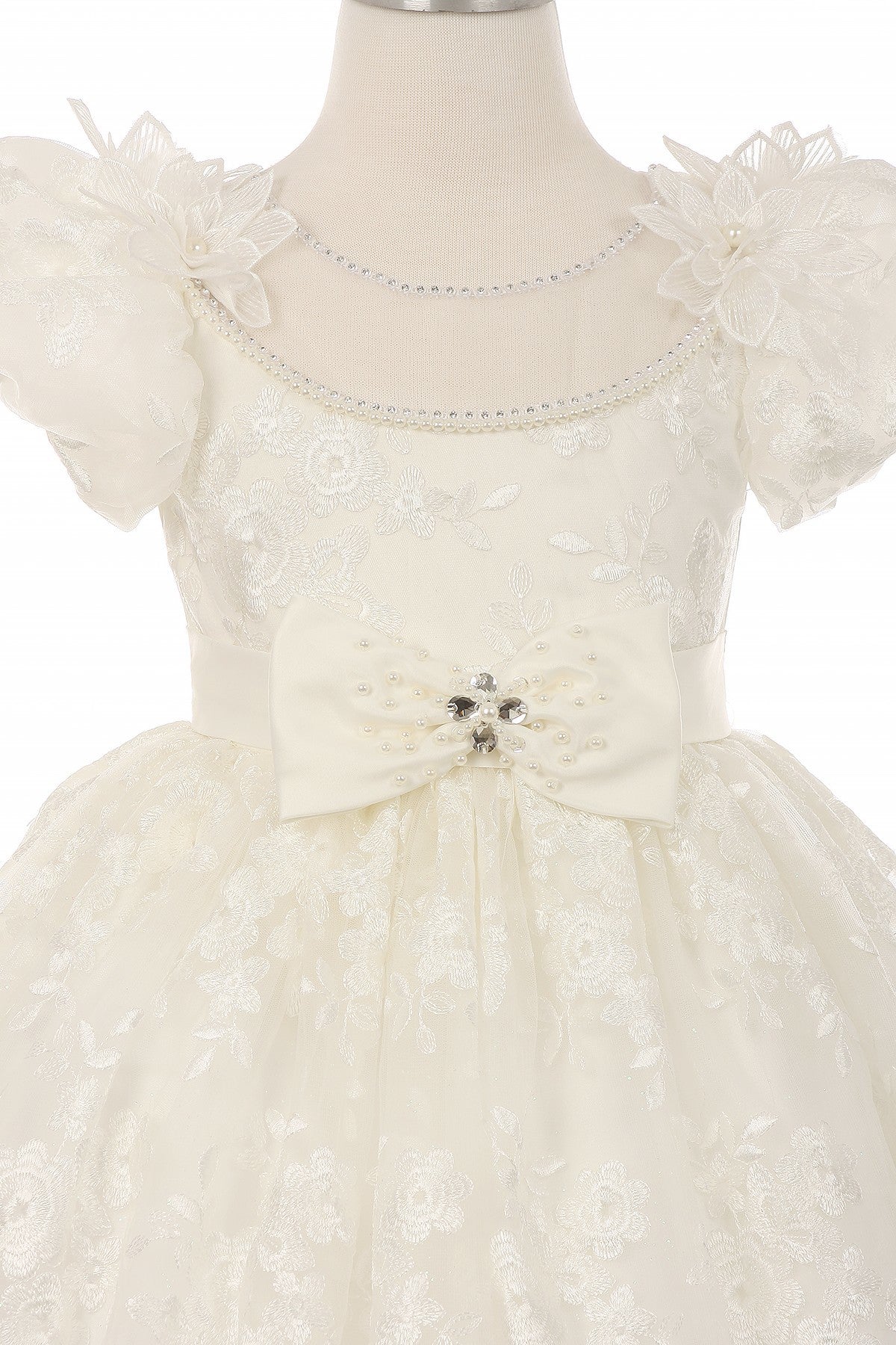 Puff Sleeve Lace Satin Girl Flower Girl Dress by Cinderella Couture USA AS2904