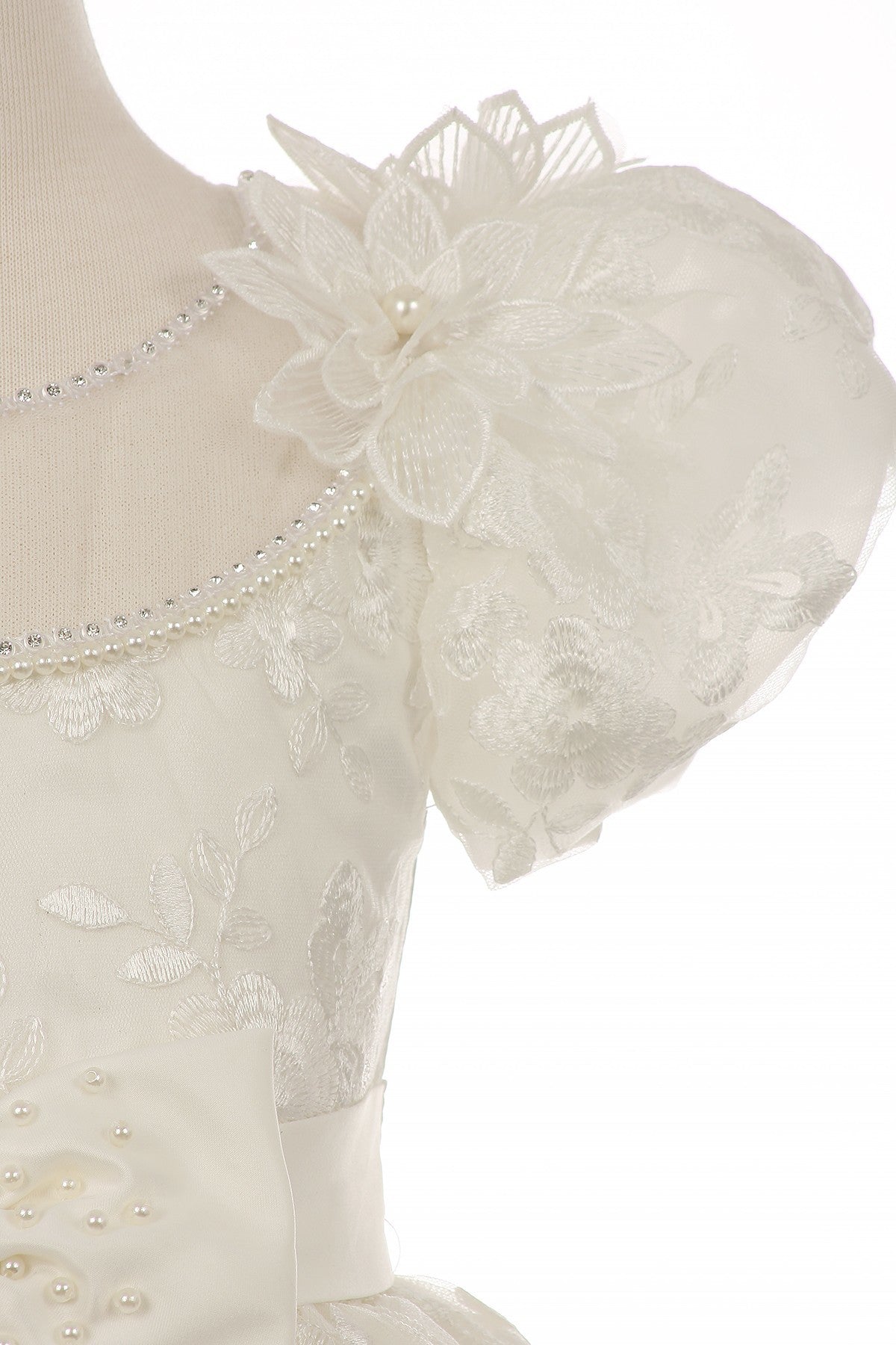 Puff Sleeve Lace Satin Girl Flower Girl Dress by Cinderella Couture USA AS2904