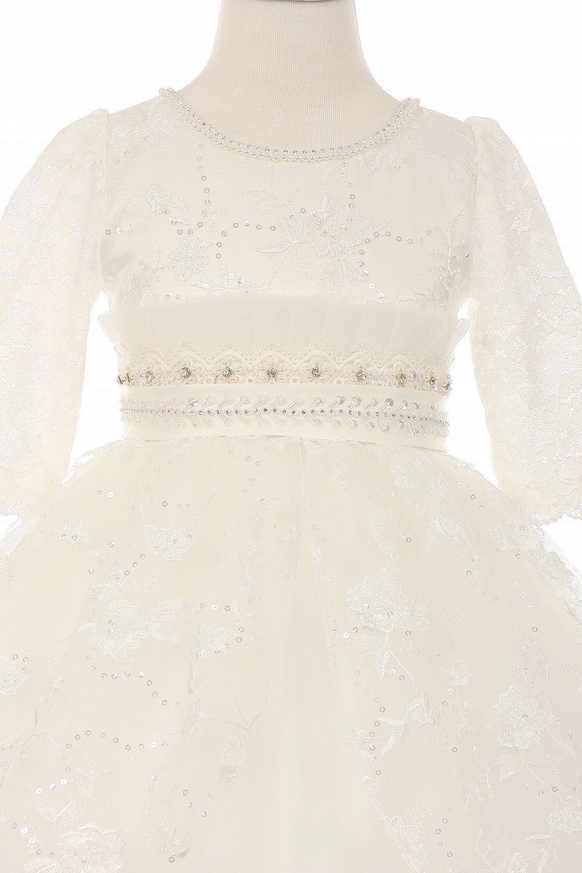 3/4 Sleeve Rhinestone Beaded Flower Girl Dress by Cinderella Couture USA AS2908