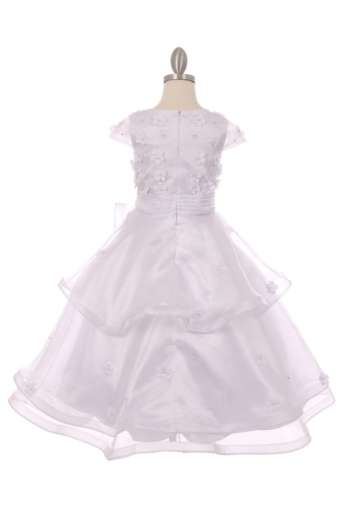 Cap Sleeve Satin Floral Organza Flower Girl Dress by Cinderella Couture USA AS2903
