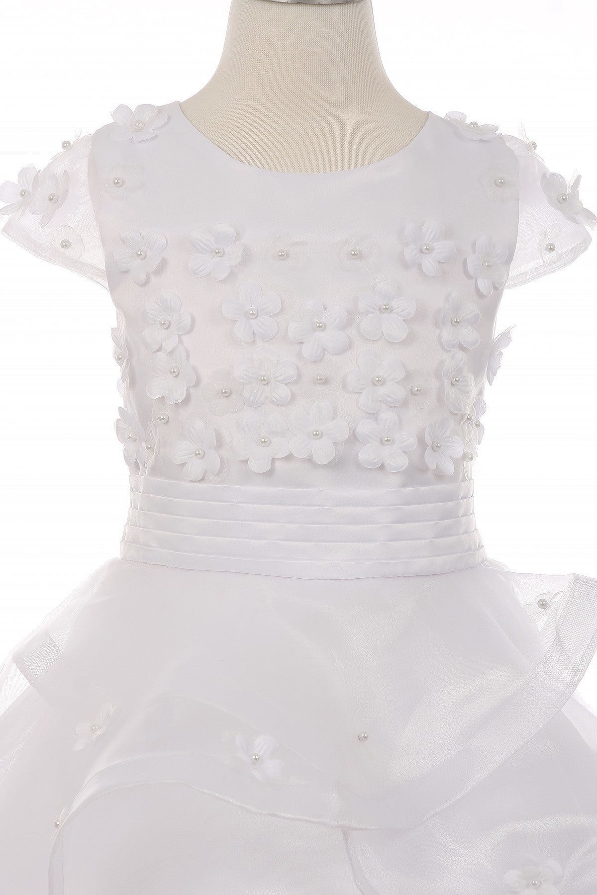 Cap Sleeve Satin Floral Organza Flower Girl Dress by Cinderella Couture USA AS2903