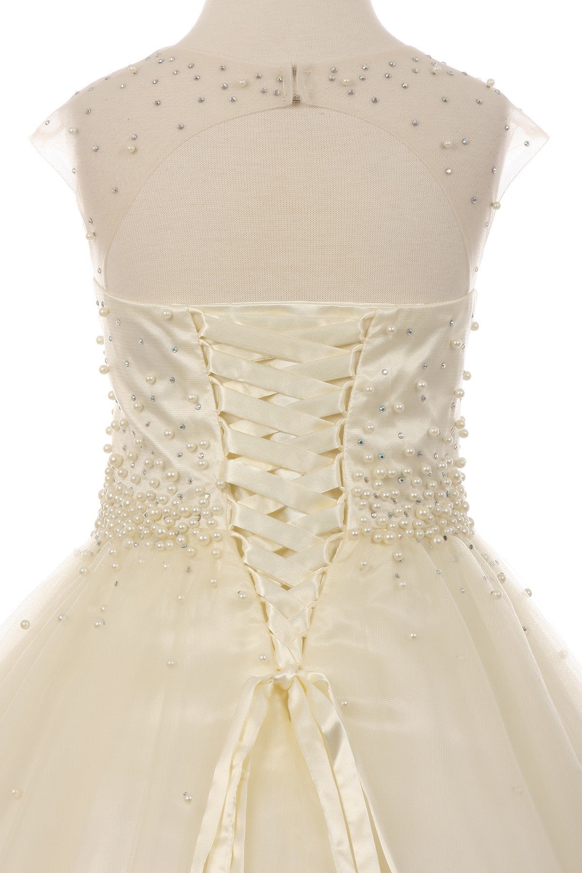 Pearl Bodice Satin Tulle Party Dress by Cinderella Couture USA AS5053