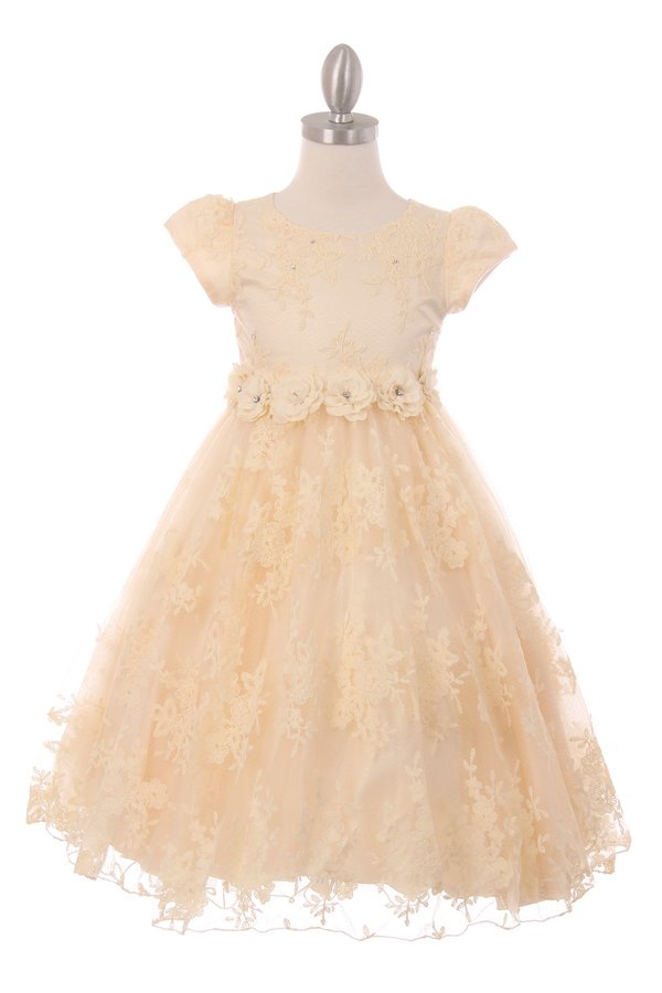 Floral Beaded Satin Lace Cap Sleeve Party Dress by Cinderella Couture USA AS9078