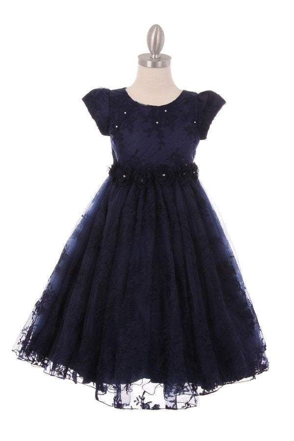 Floral Beaded Satin Lace Cap Sleeve Party Dress by Cinderella Couture USA AS9078