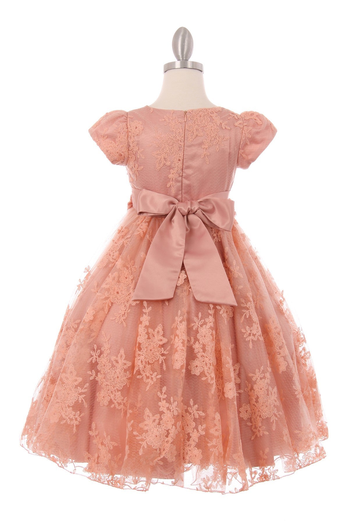 Floral Beaded Satin Lace Cap Sleeve Party Dress by Cinderella Couture USA AS9078