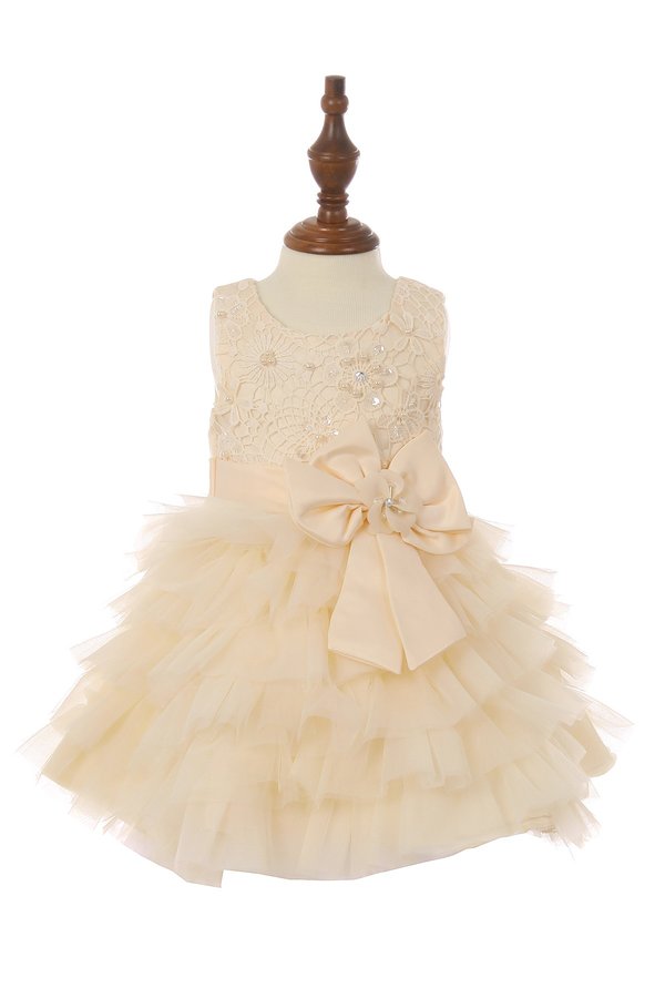 Lace Tulle Sequins Pearl Girl Baby Dress by Cinderella Couture USA AS9075B