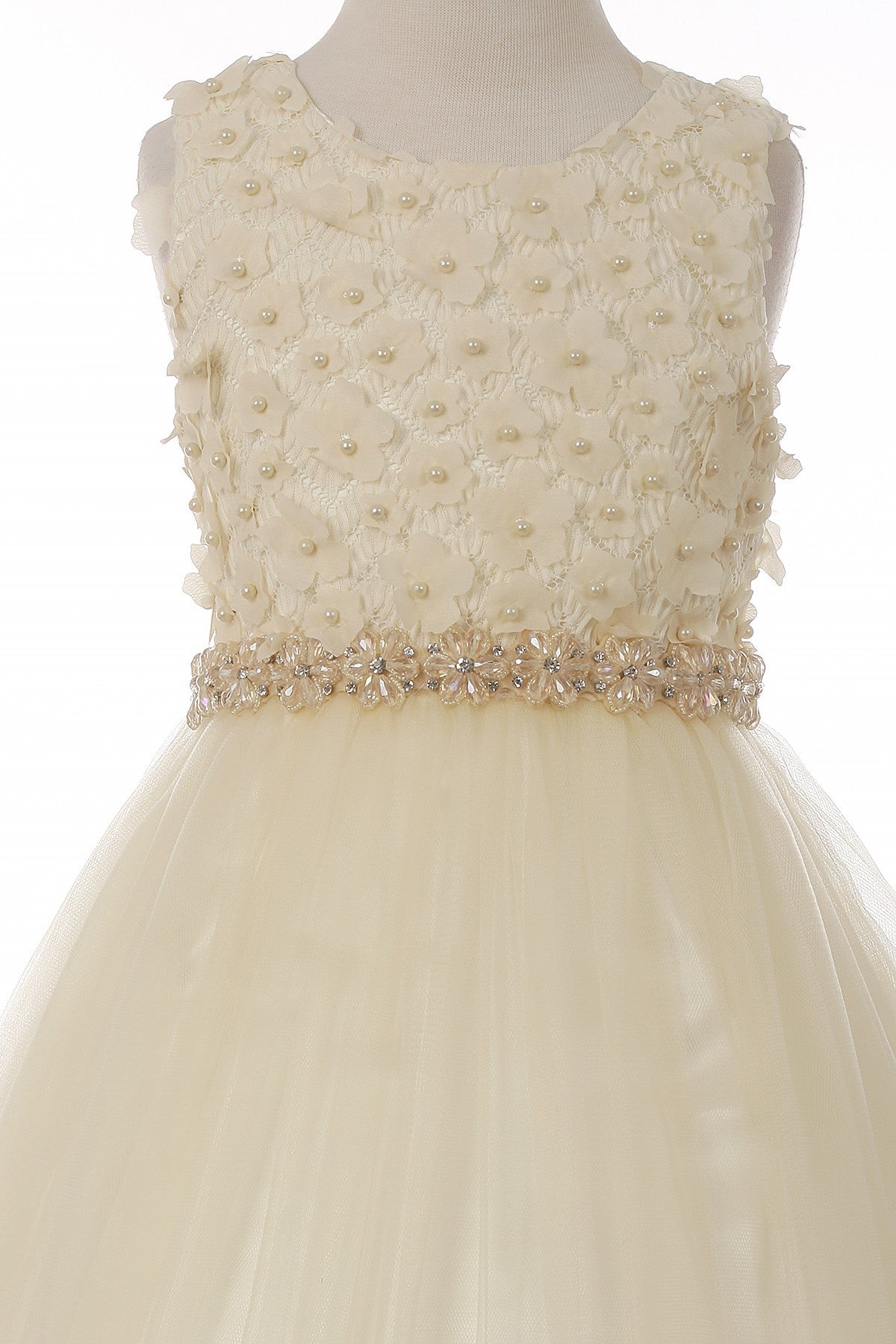 Floral & Pearls Satin Tulle Party Dress by Cinderella Couture USA AS5059
