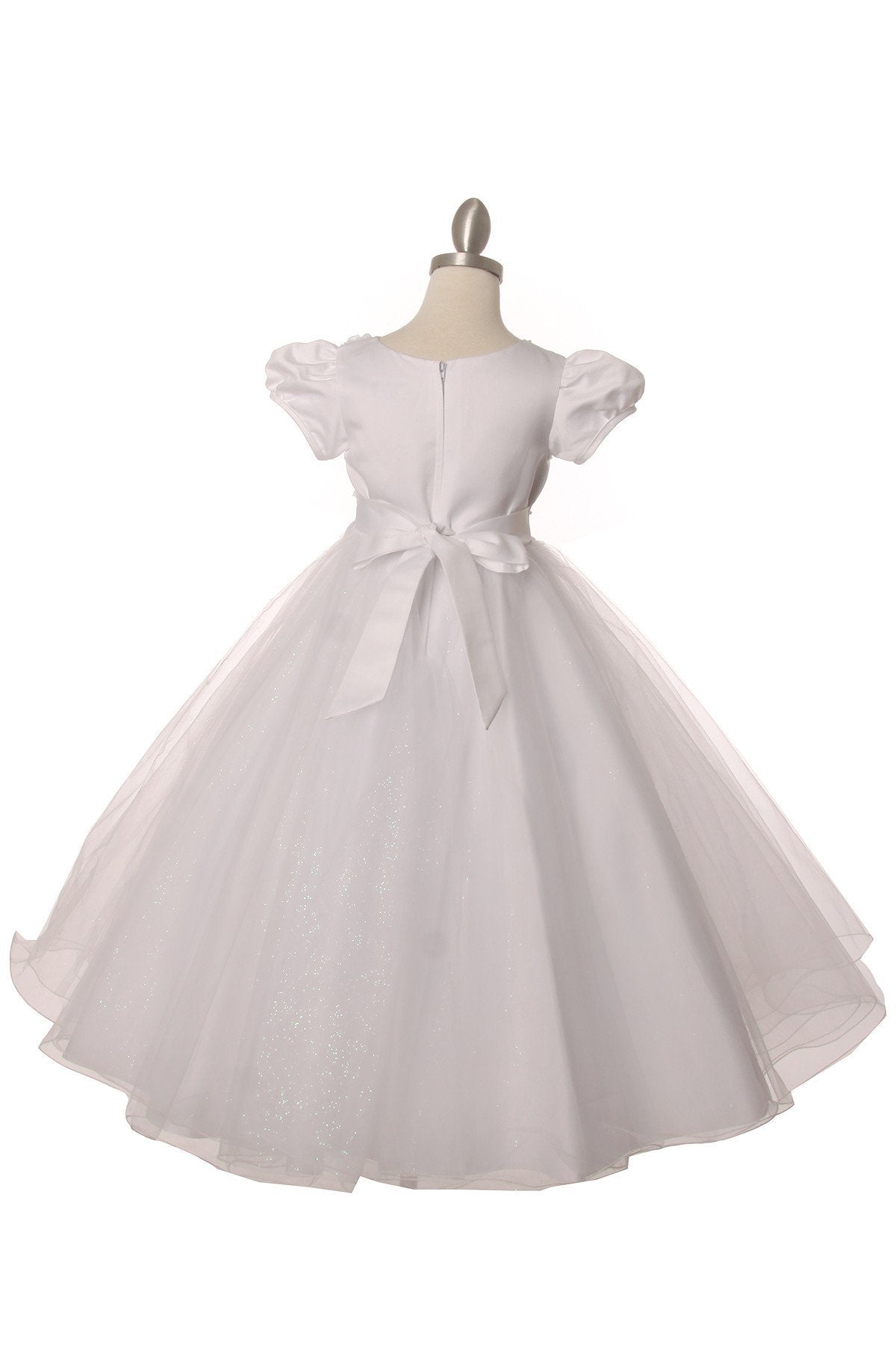 FLoral Stone Cap Sleeve Satin Tulle Flower Girl Dress by Cinderella Couture USA AS2013