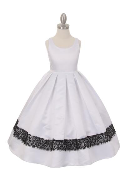 Satin Flower Lace Trim Girl Dress - Cinderella Couture USA AS1069