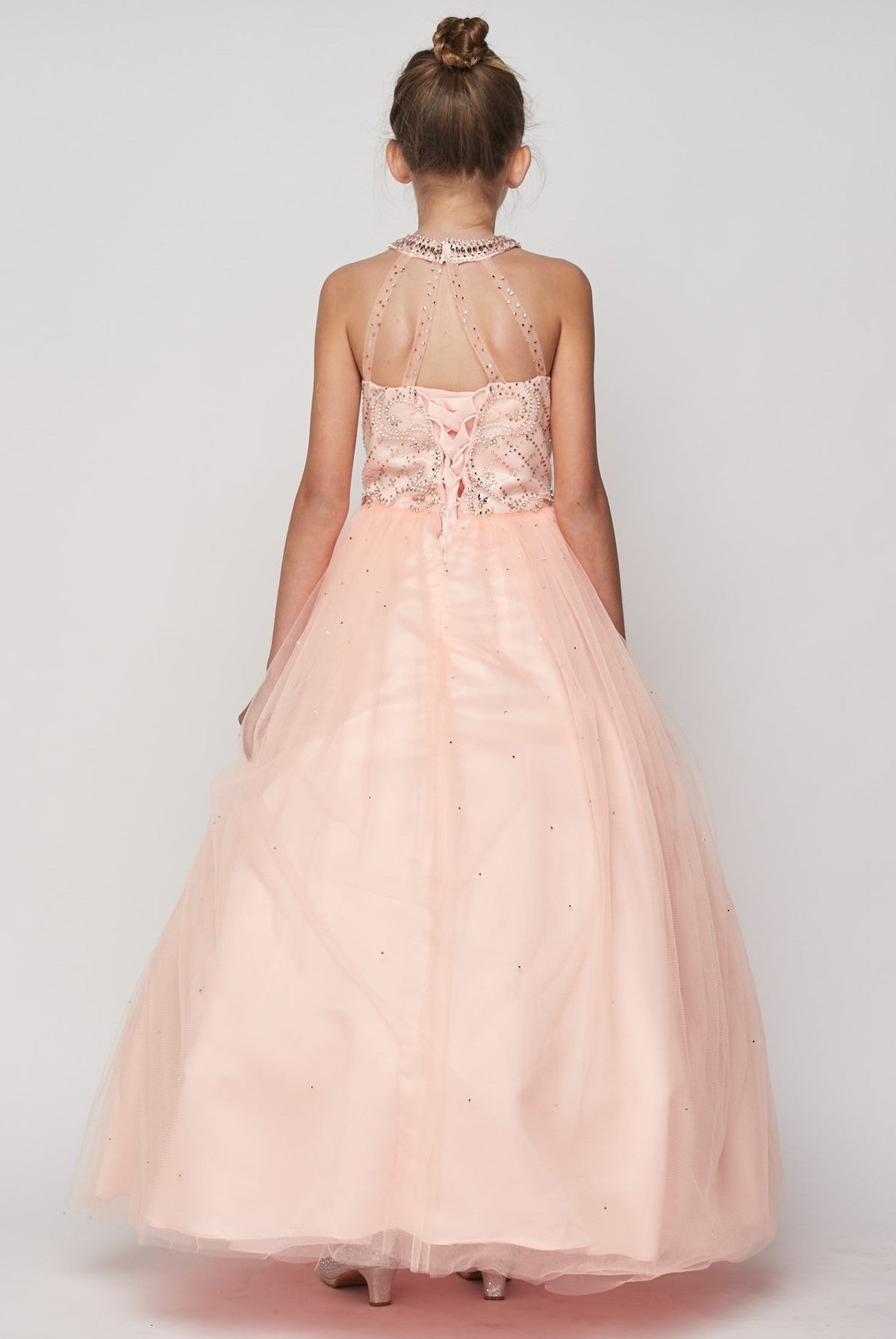 Halter Rhinestone Tulle Girl Mini Quince by Cinderella Couture USA AS5051