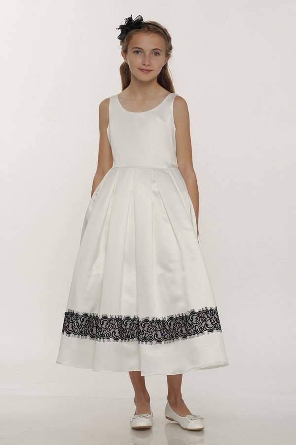 Satin Flower Lace Trim Girl Dress - Cinderella Couture USA AS1069