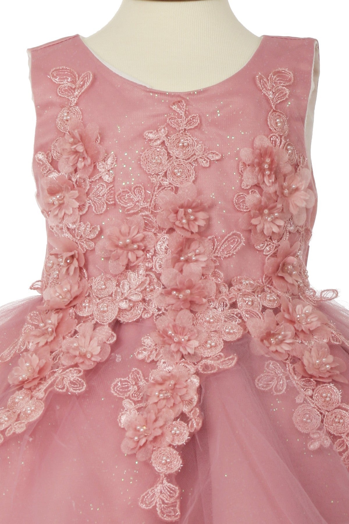 Lace Floral Pearl Bead Girl Baby Dress by Cinderella Couture USA 9109