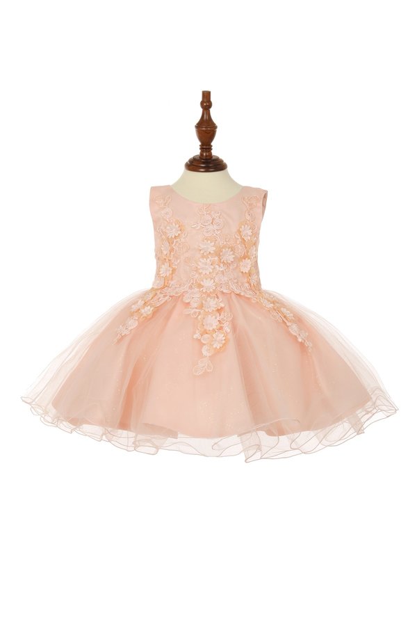 Lace Floral Pearl Bead Girl Baby Dress by Cinderella Couture USA 9109