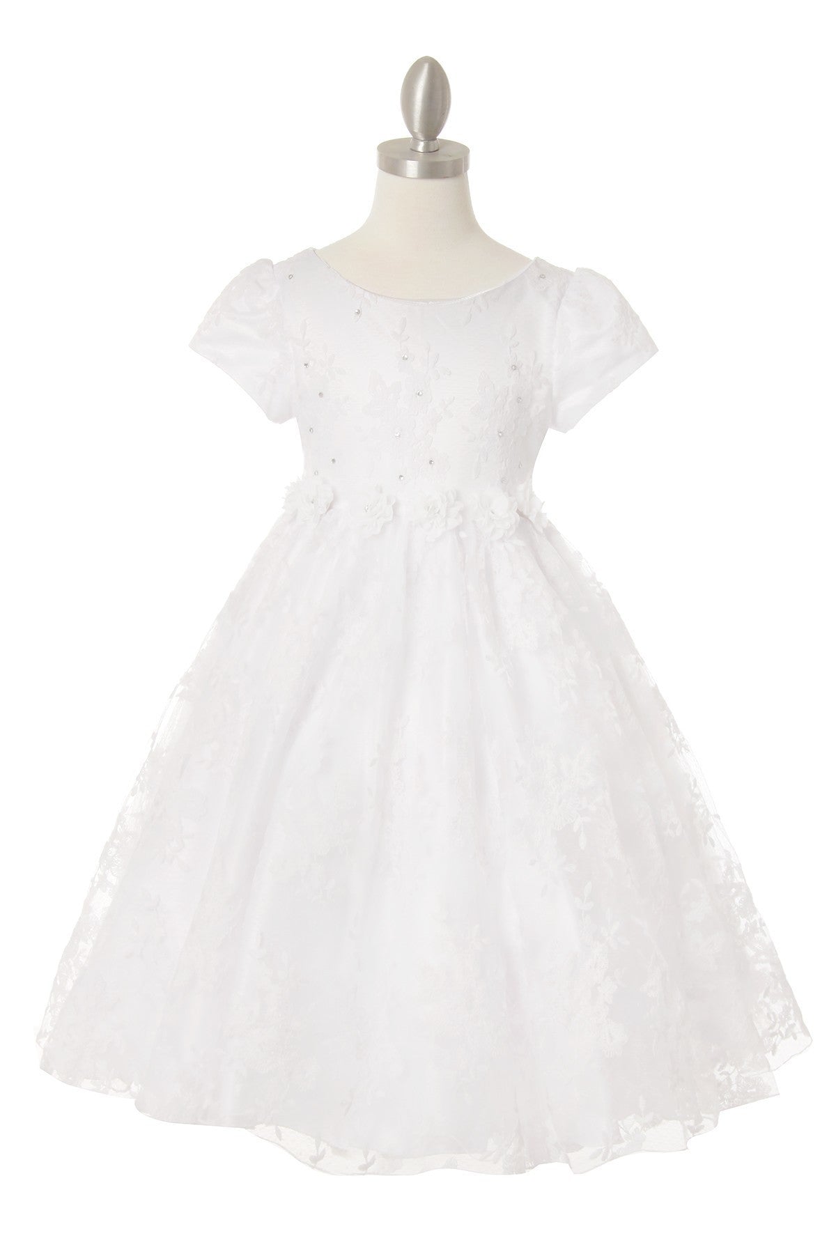 Floral Beaded Satin Lace Cap Sleeve Party Dress by Cinderella Couture USA AS9078