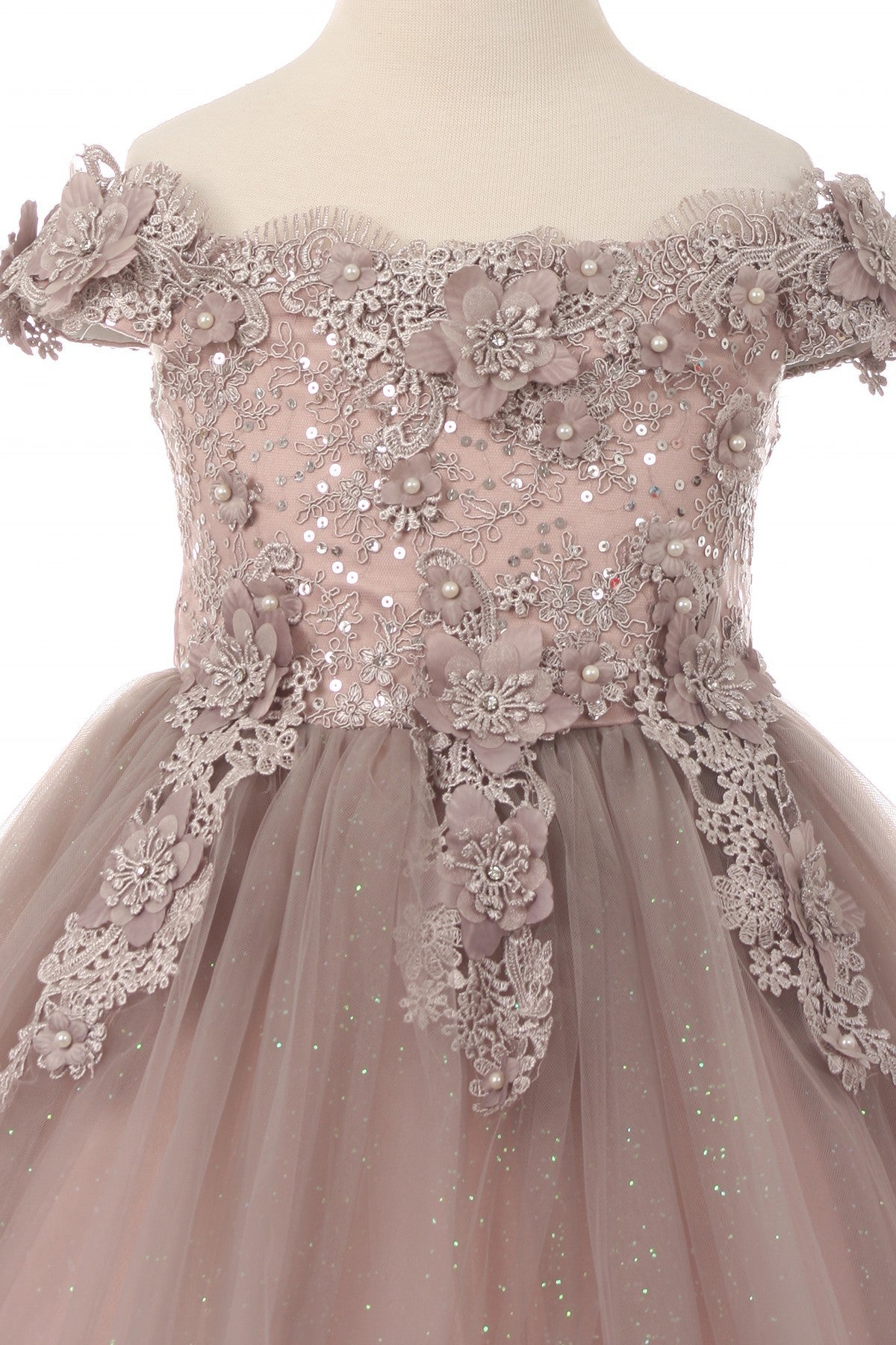 Off the Shoulder Floral Lace Tulle Baby Party Dress by Cinderella Couture USA AS9085B