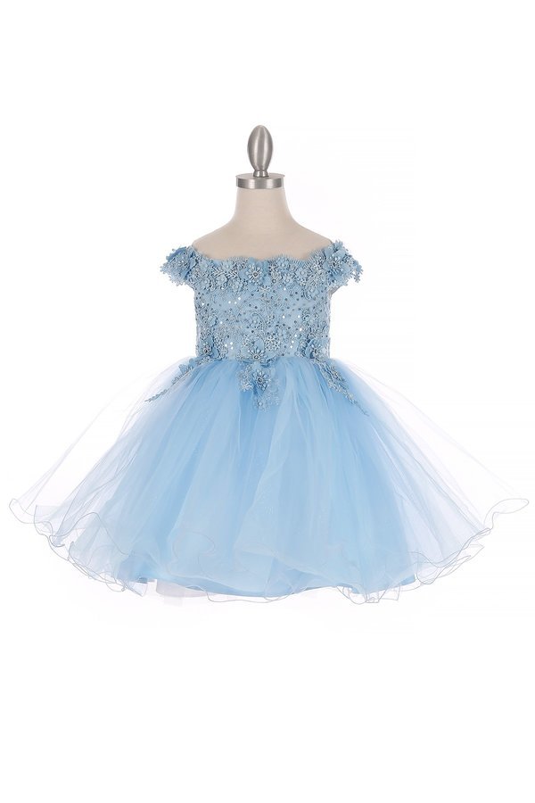 Off the Shoulder Floral Lace Tulle Baby Party Dress by Cinderella Couture USA AS9085B