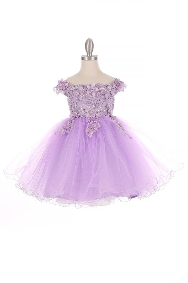 Off the Shoulder Floral Lace Tulle Baby Party Dress by Cinderella Couture USA AS9085B