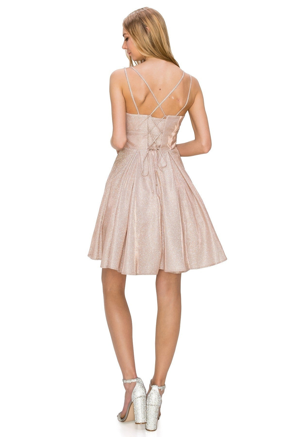 Glitter Metallic Short Party Dress by Cinderella Couture USA AS8011J-ROSEGOLD