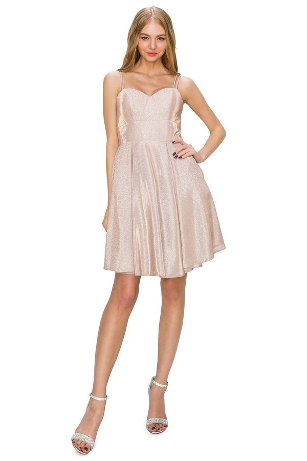Glitter Metallic Short Party Dress by Cinderella Couture USA AS8011J-ROSEGOLD