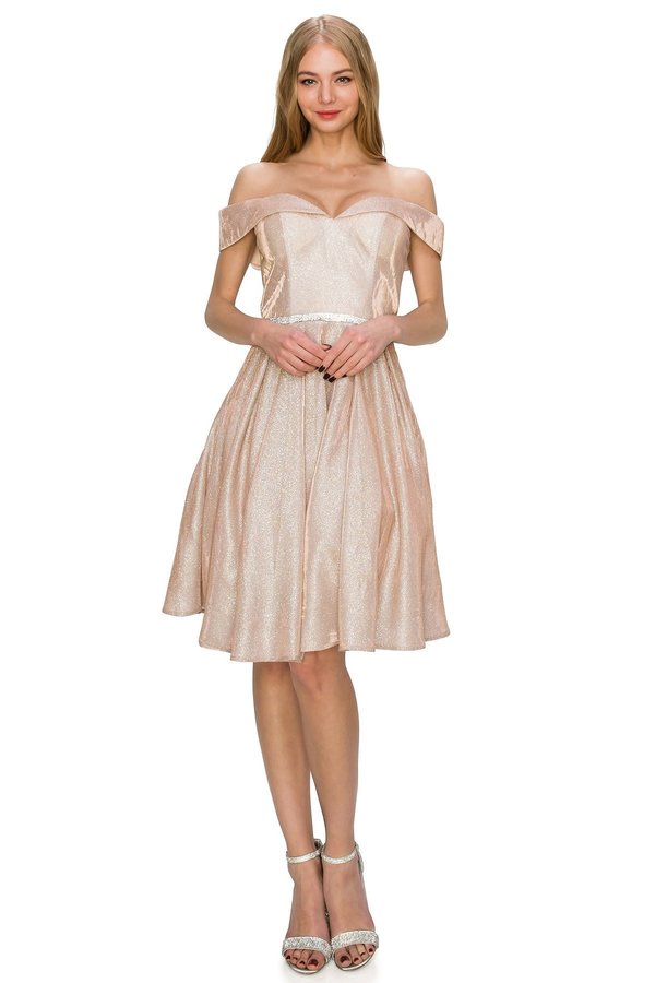 Metallic Short Party Dress by Cinderella Couture USA AS8012J-ROSEGOLD