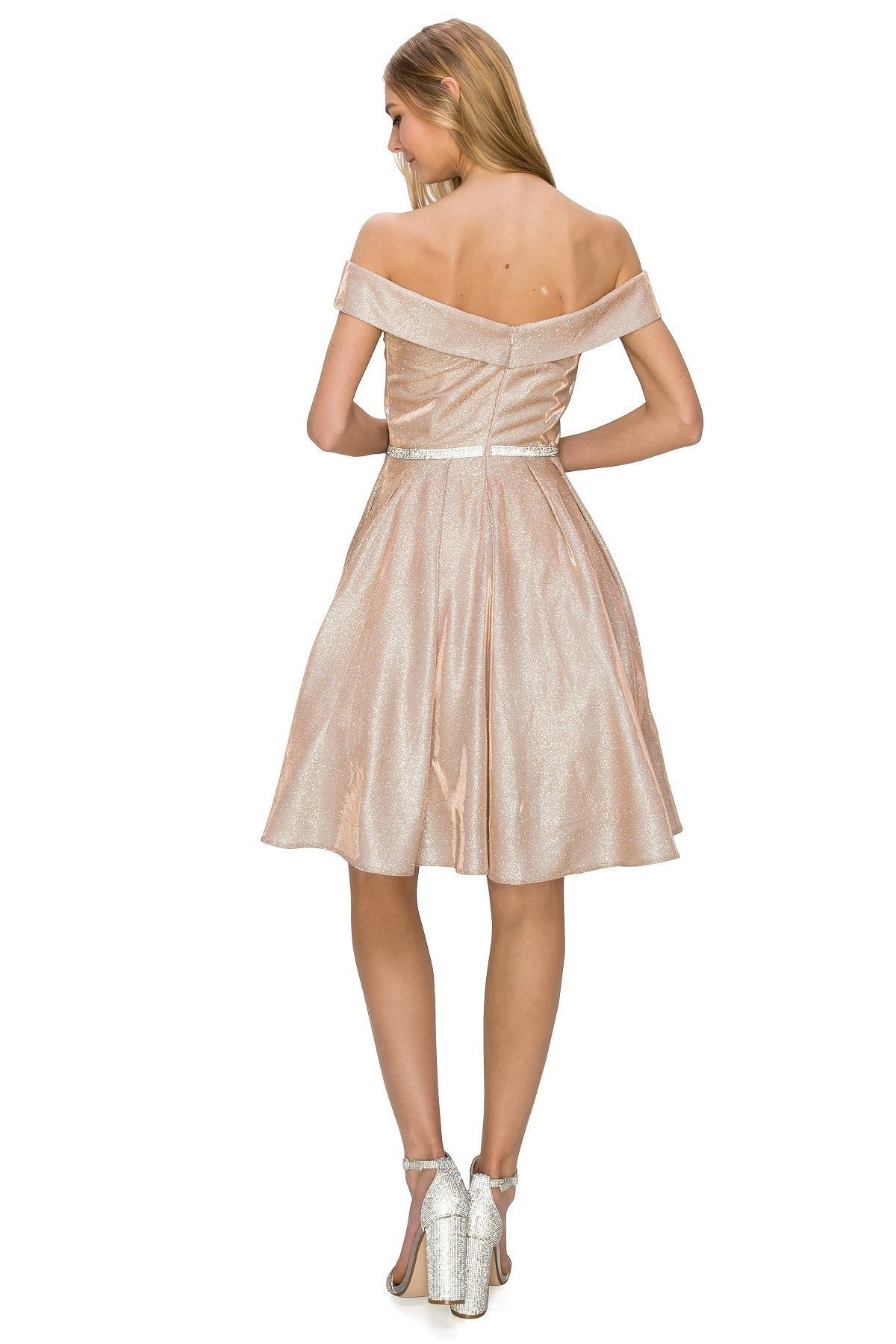 Metallic Short Party Dress by Cinderella Couture USA AS8012J-ROSEGOLD