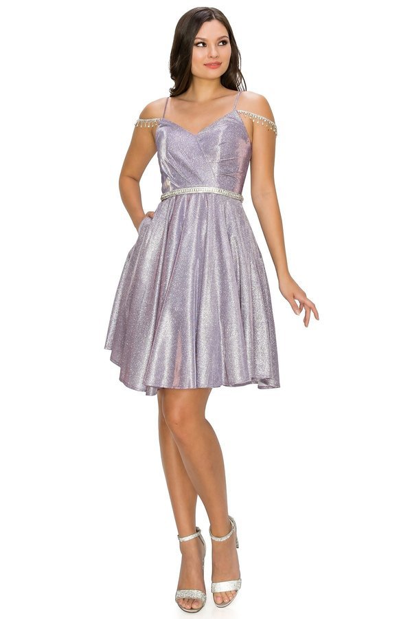Metallic Short Party Dress by Cinderella Couture USA AS8014J-LILAC