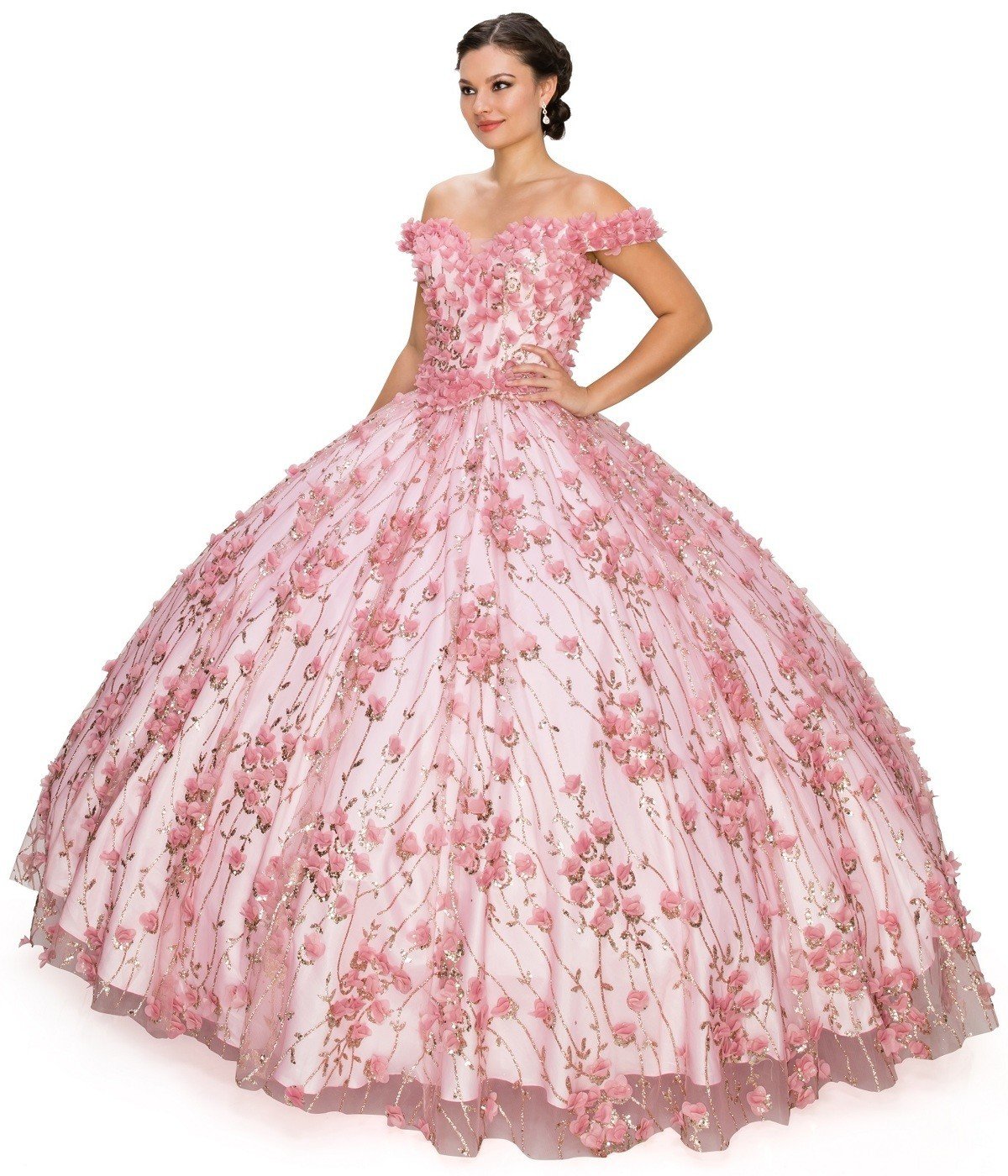 Off the Shoulder Lace Tulle Quinceanera Dress by Cinderella Couture USA AS8021J-DROSE